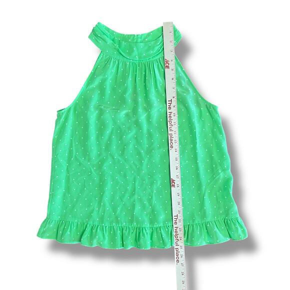 Lilly Pulitzer Silk Polka Dot Halter Top Green Ruffle Hem Medium M - Picture 4 of 8